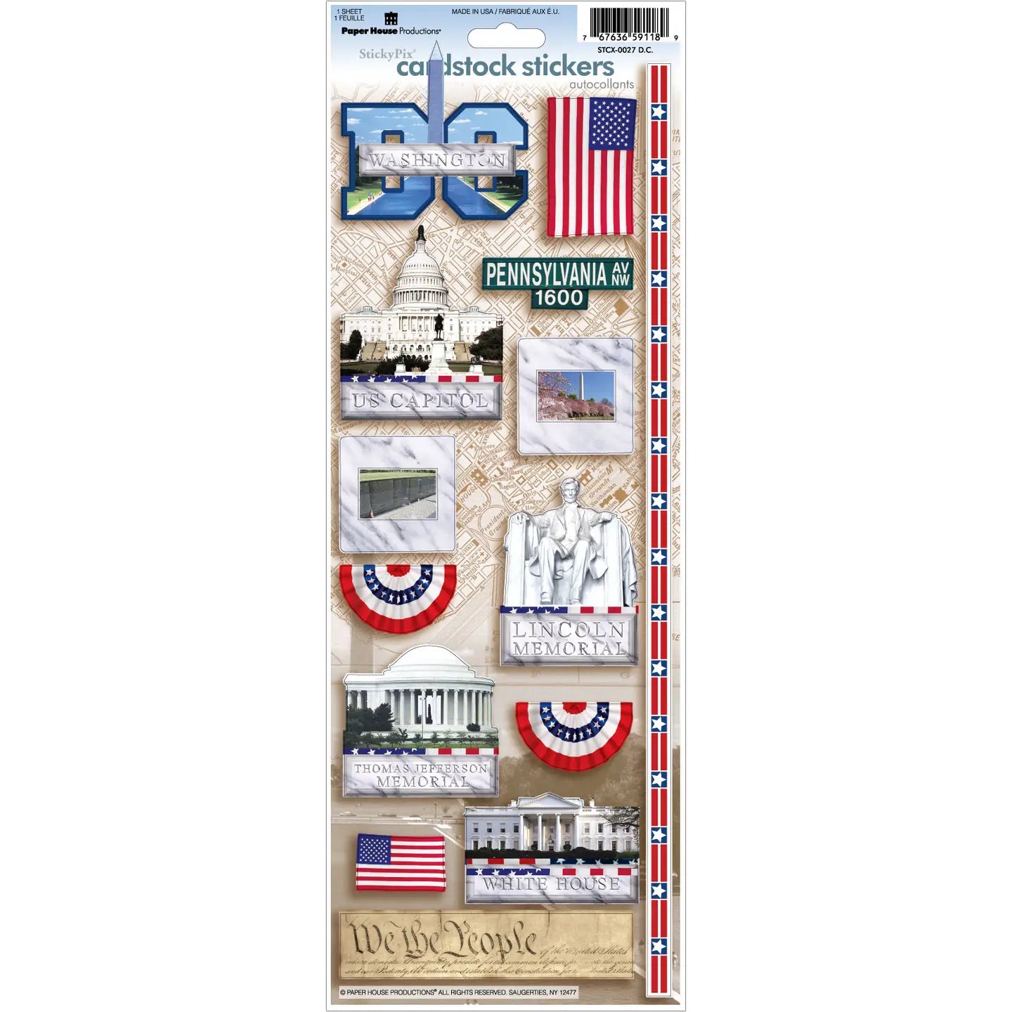 Washington, DC Collection District of Columbia 4.5 x 13 Cardstock Sticker by Paper House Productions