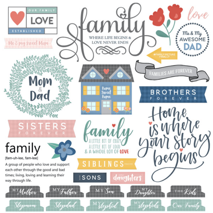 Family Sayings Collection Family Elements 12 x 12 Scrapbook Sticker Sheet by Scrapbook Customs - Scrapbook Supply Companies