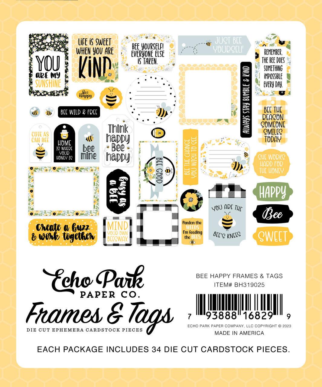 Bee Happy Collection 5 x 5 Scrapbook Tags & Frames Die Cuts by Echo Park Paper - Scrapbook Supply Companies