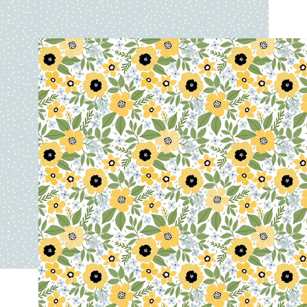 Bee Happy Collection Happy Floral 12 x 12 Double-Sided Scrapbook Paper by Echo Park Paper - Scrapbook Supply Companies