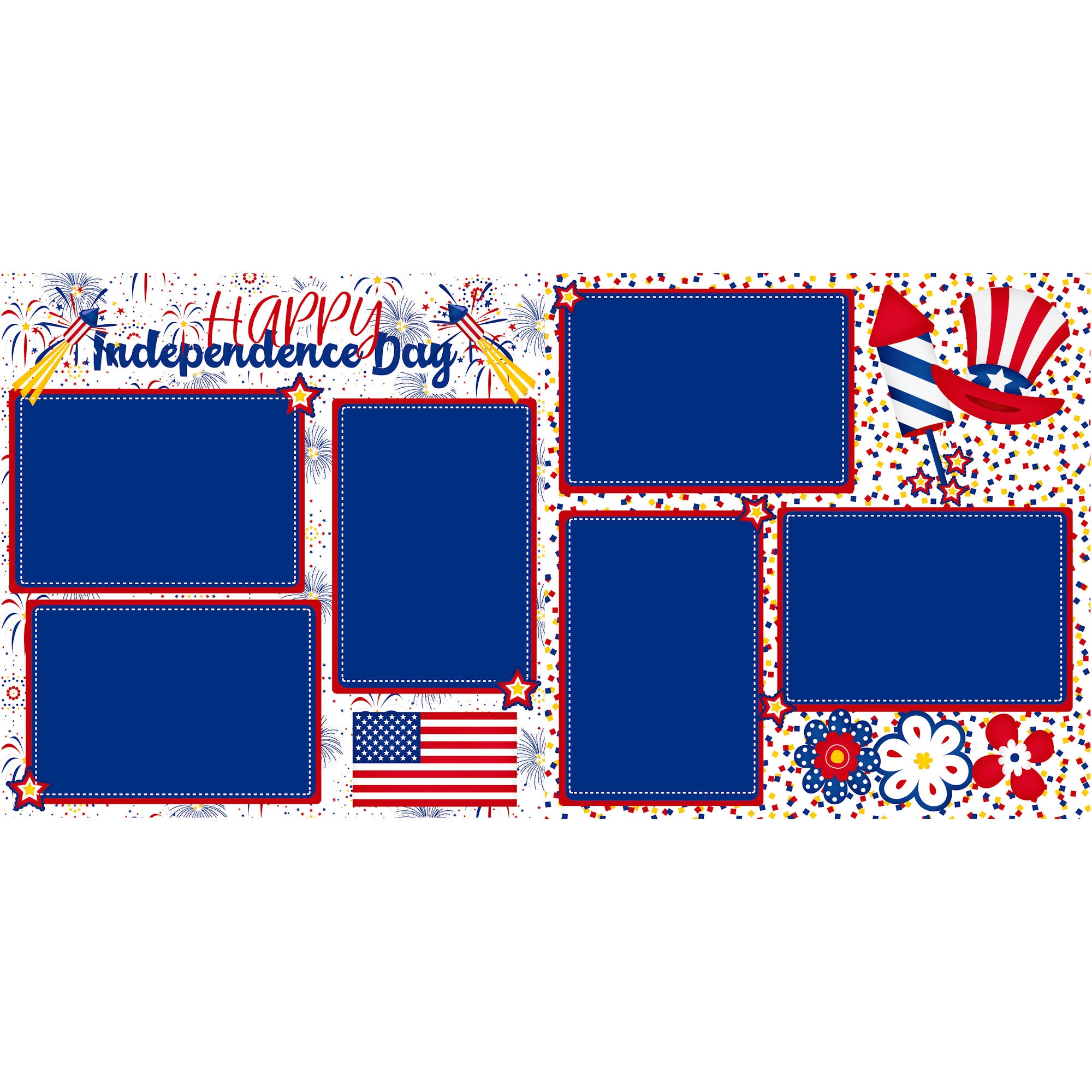 Patriotic Collection Happy Independence Day (2) - 12 x 12 Premade, Printed Scrapbook Pages by SSC Designs