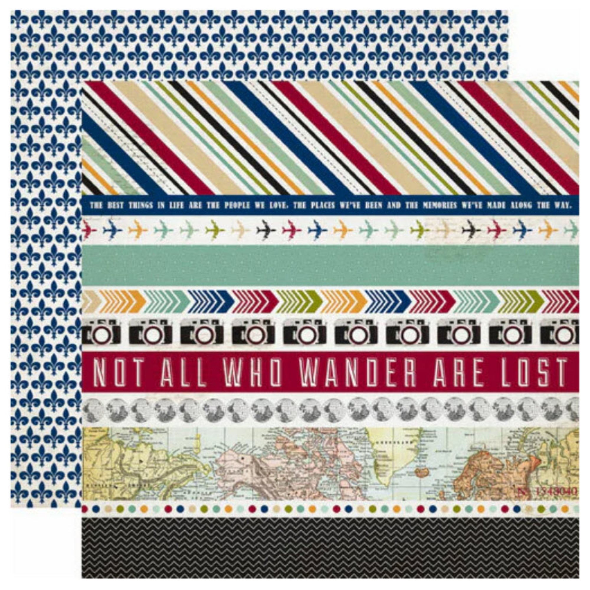 Getaway Collection Border Strips 12 x 12 Double-Sided Scrapbook Paper by Echo Park Paper