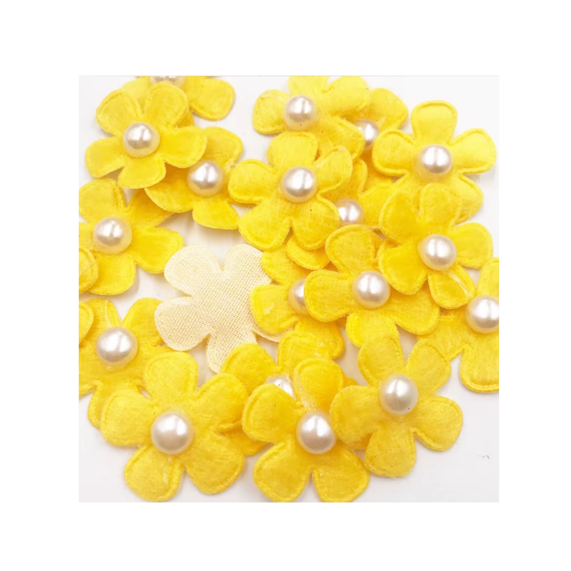 Pearl Petals Collection Golden Yellow 1" Fabric Flowers with Pearl - Pkg. of 20