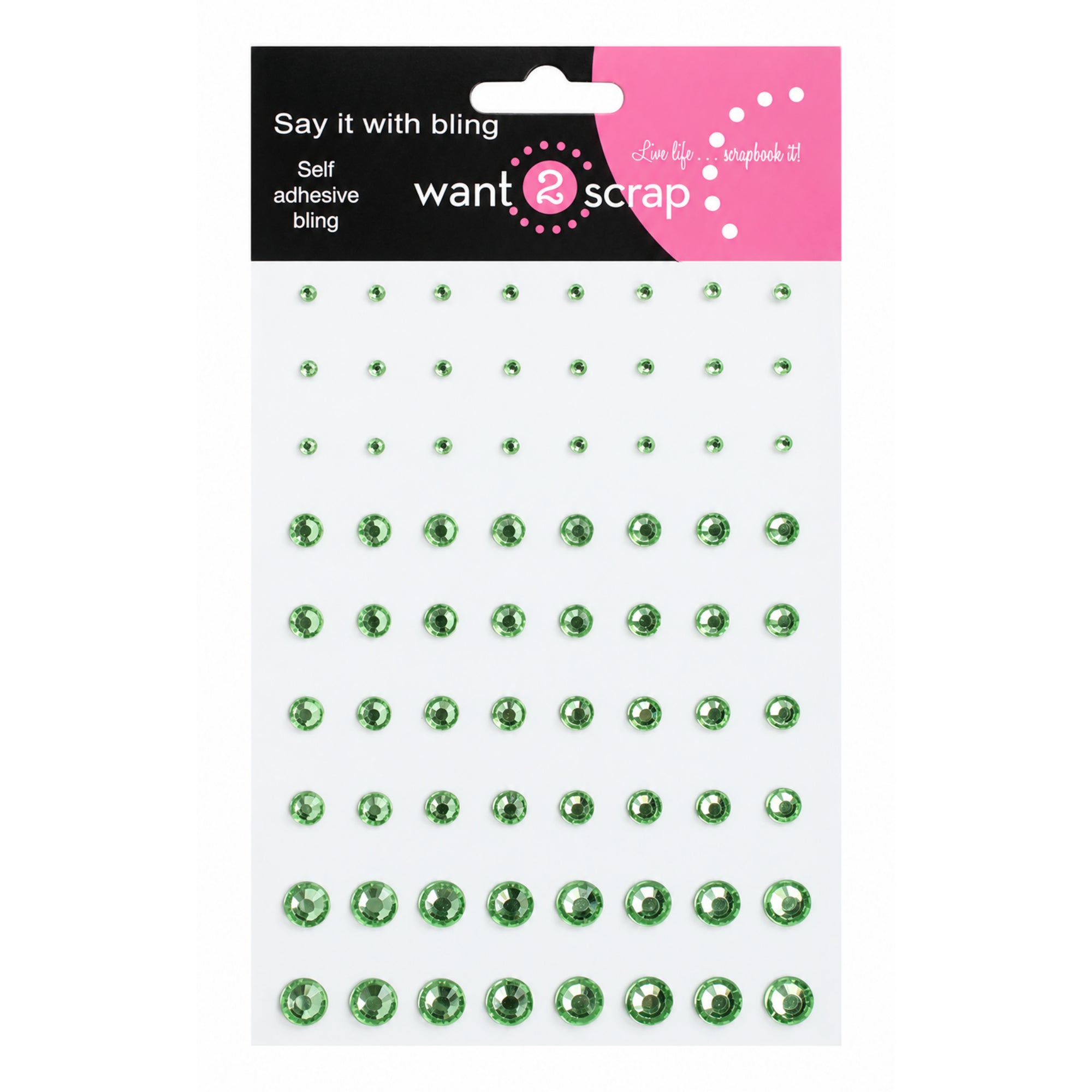 Say It With Bling Collection Light Green Rhinestone Self-Adhesive Scrapbook Bling by Want 2 Scrap - 72 Count