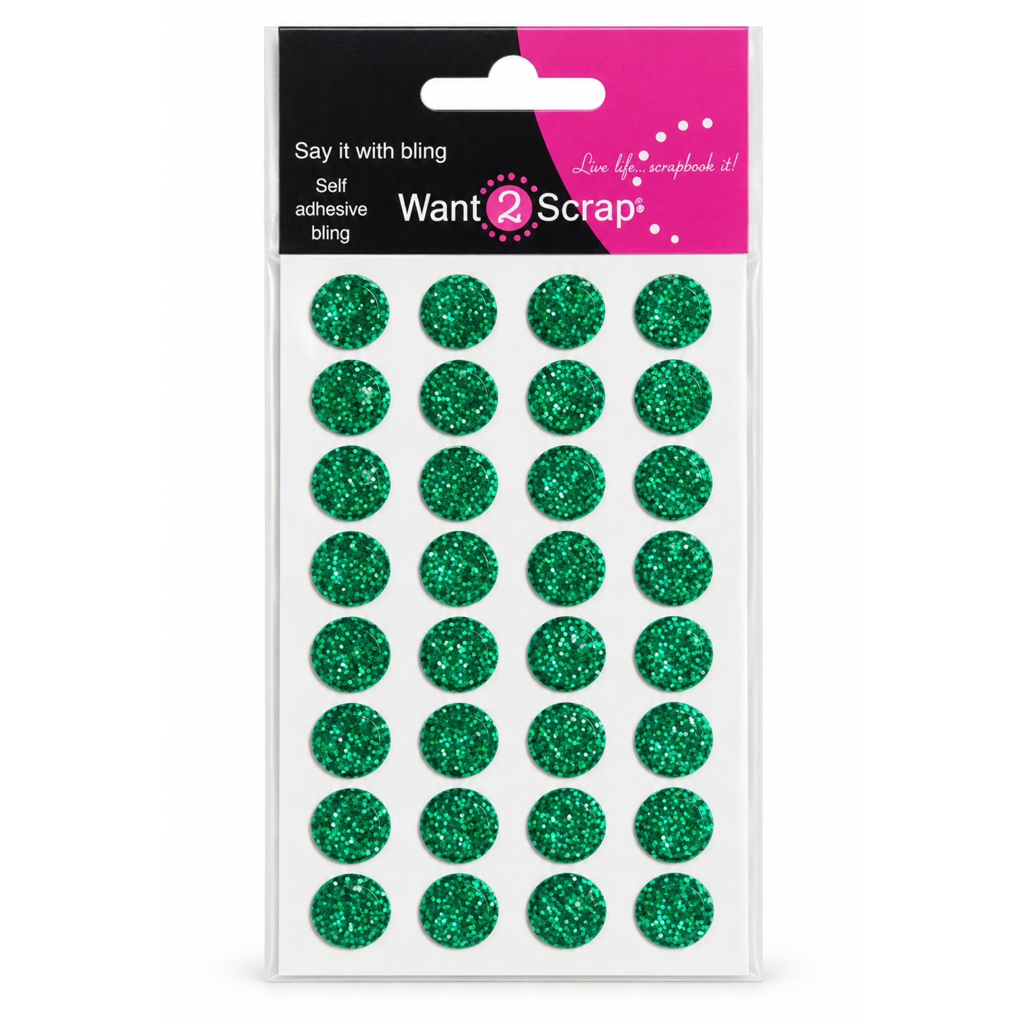 Say It With Bling Collection 10mm Christmas Green Iced Diamonds by Want 2 Scrap - 32 Pieces