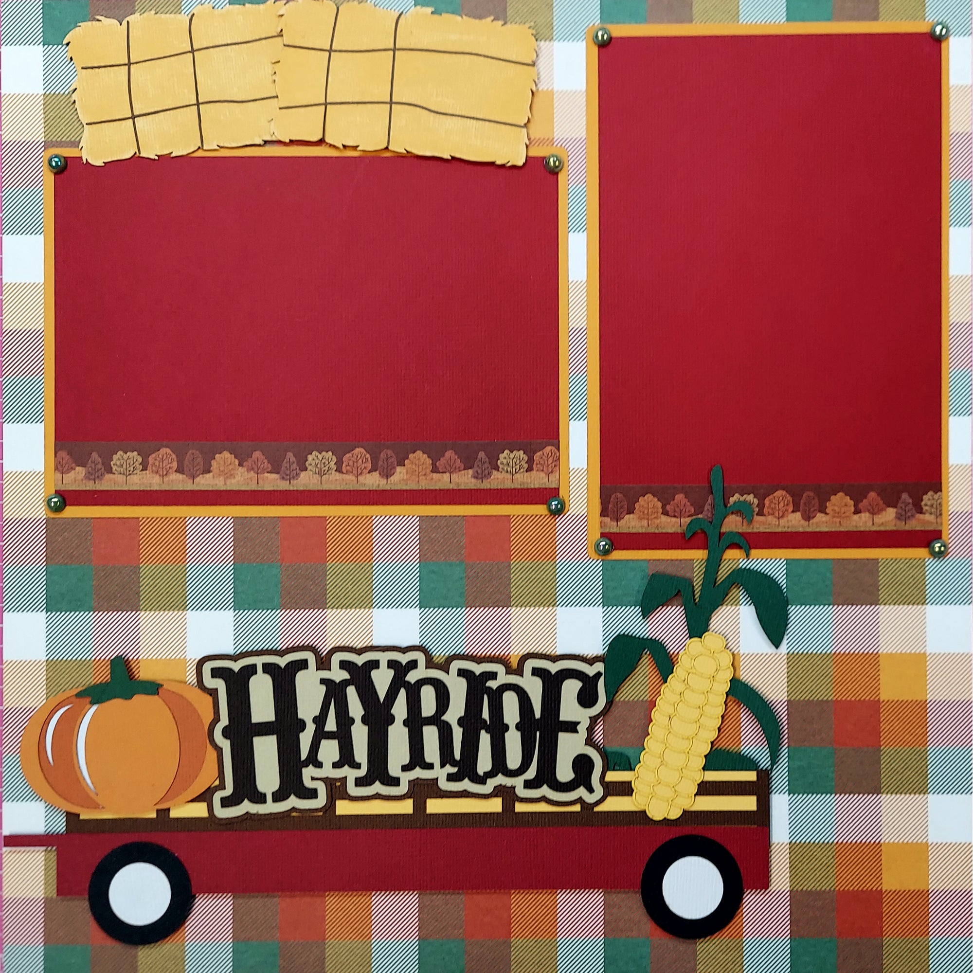 Hayride & Tractor (2) - 12 x 12 Pages, Fully-Assembled & Hand-Crafted 3D Scrapbook Premade by SSC Designs