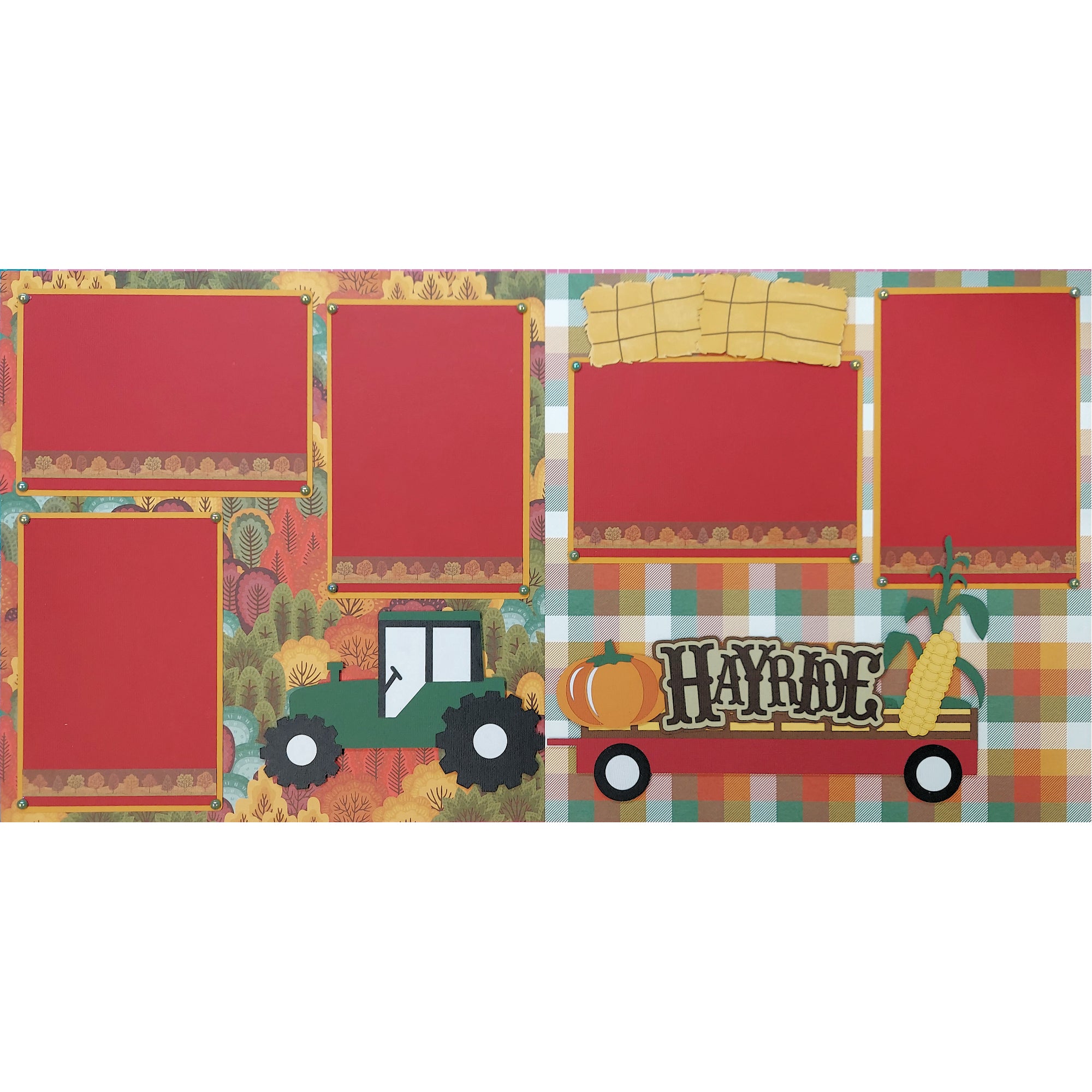 Hayride & Tractor (2) - 12 x 12 Pages, Fully-Assembled & Hand-Crafted 3D Scrapbook Premade by SSC Designs