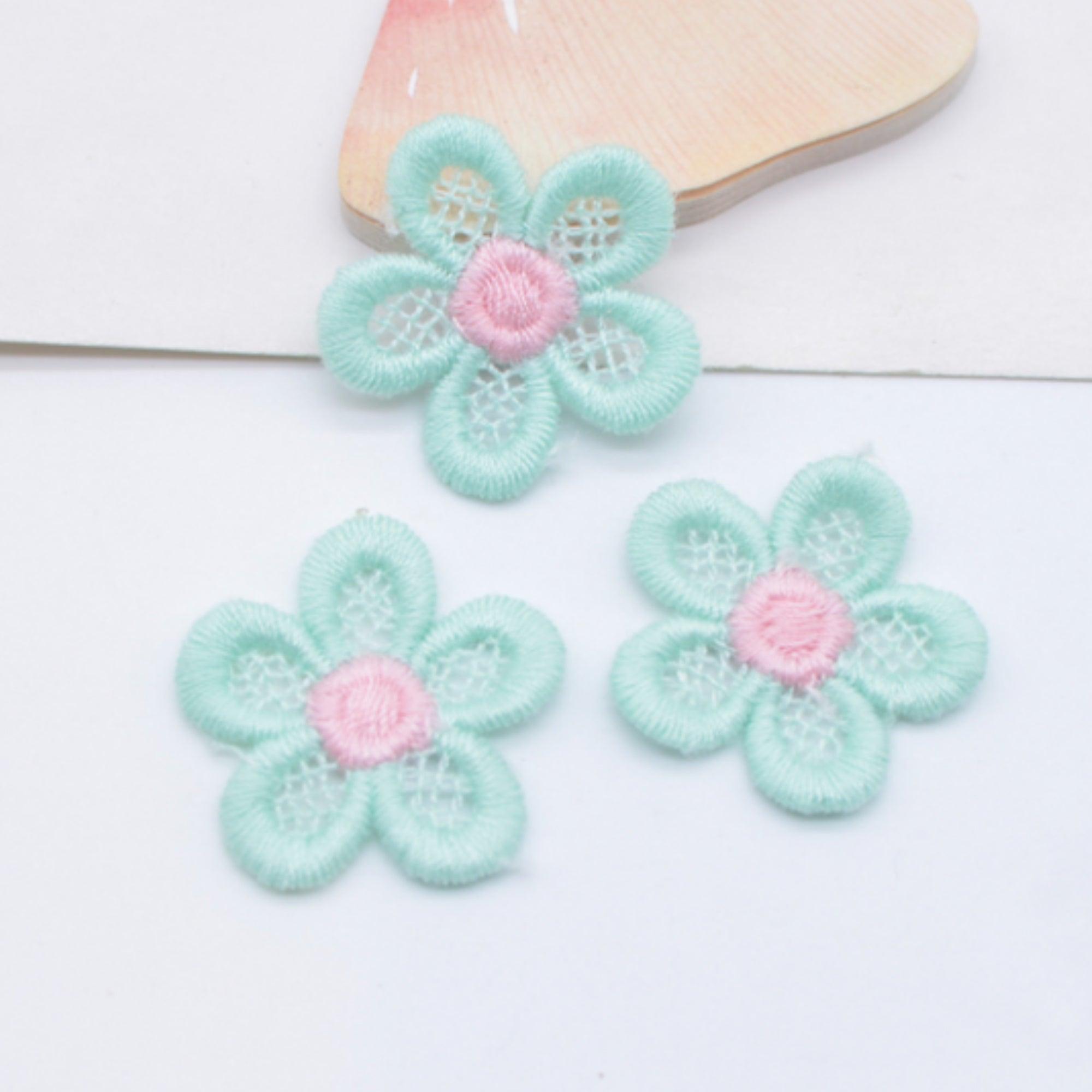 Embroidered Daisies Collection Mint & Pink 1" Scrapbook Flower Embellishments by SSC Designs - 10 Pieces