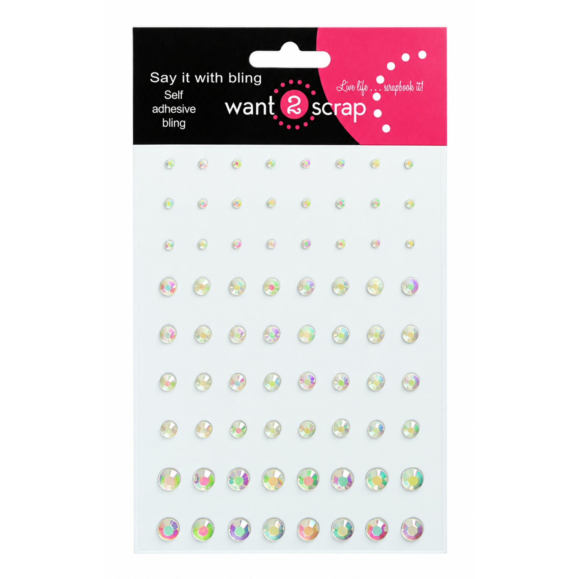 Say It With Bling Collection Mother of Pearl Rhinestone Self-Adhesive Scrapbook Bling by Want 2 Scrap - 72 Pieces