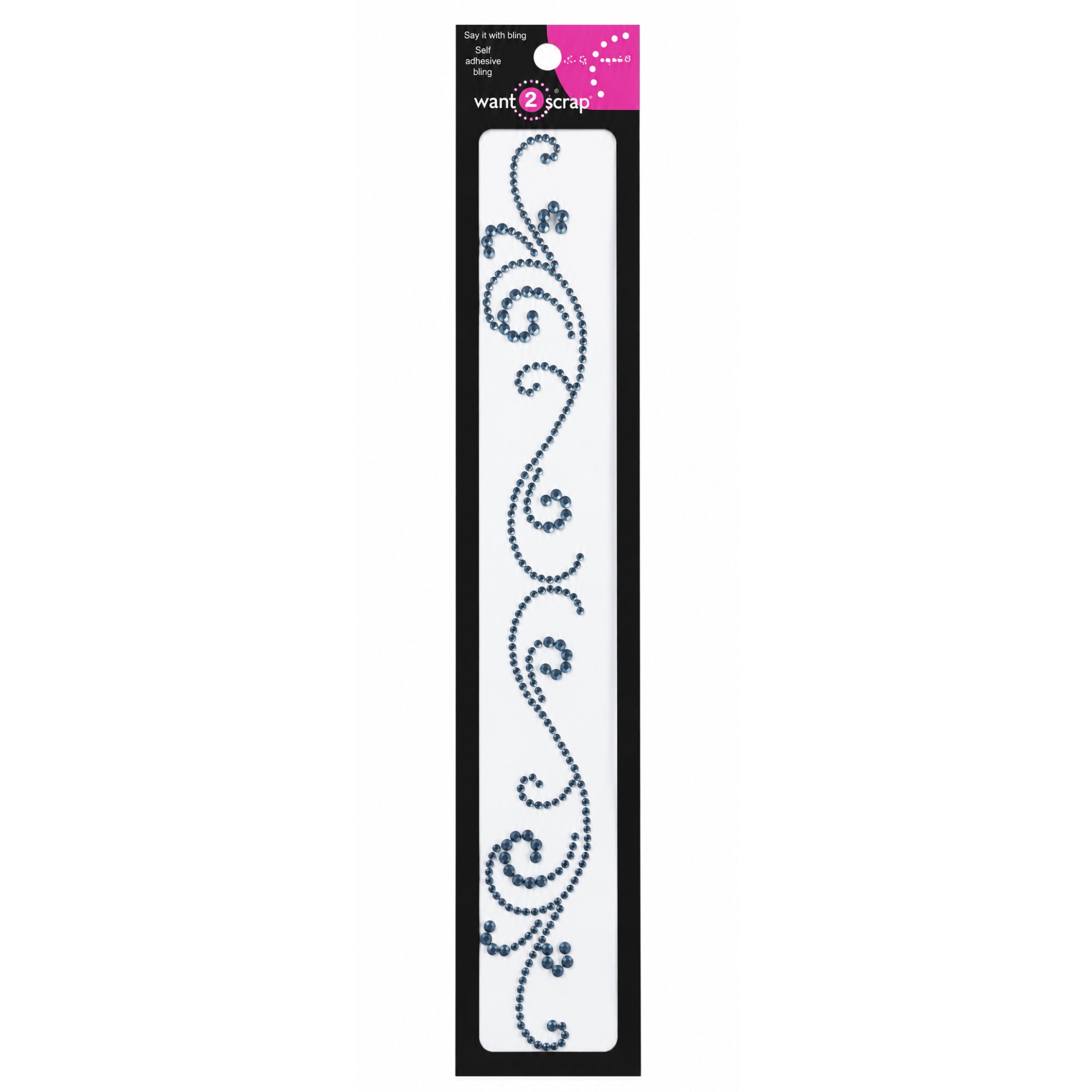 Say It With Bling Collection 2 x 11 Self-Adhesive Navy Rhinestone Flourish Swirl Scrapbook Bling by Want 2 Scrap