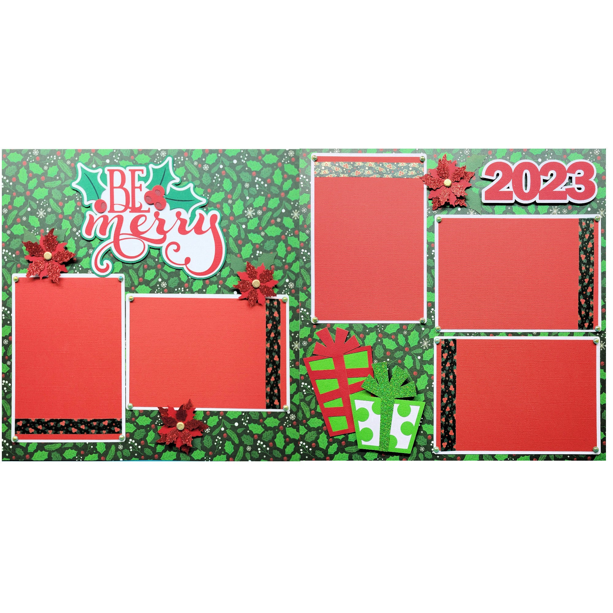Be Merry (2) - 12 x 12 Pages, Fully-Assembled & Hand-Crafted 3D Scrapbook Premade by SSC Designs