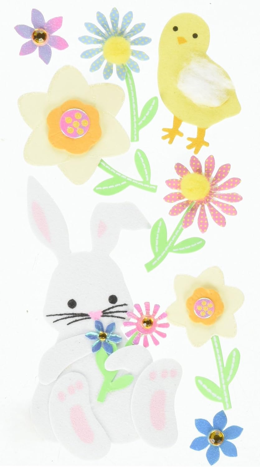 Easter Bunny & Flowers Essentials Scrapbook Embellishment by Sandylion