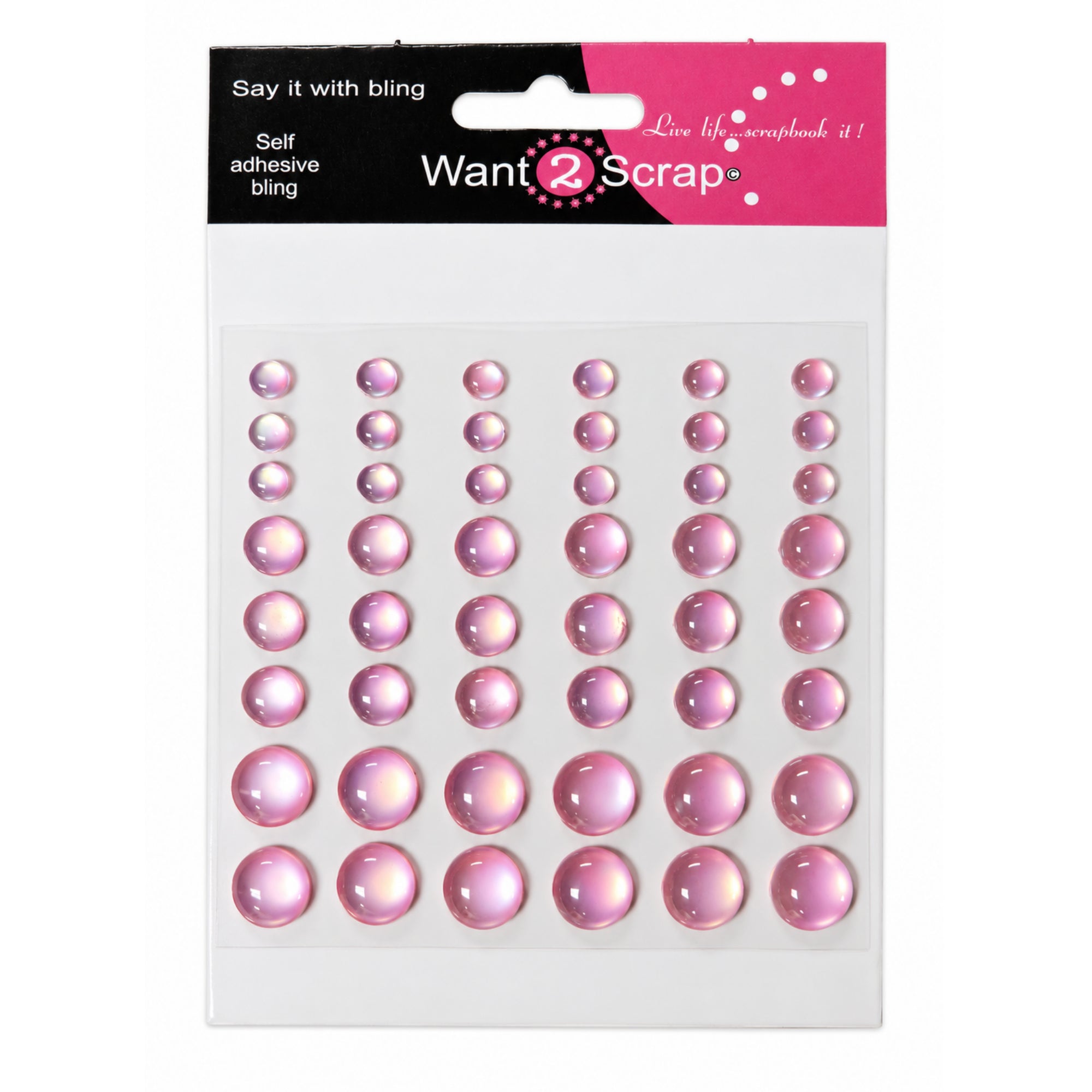 Say It With Bling Collection Translucent Pink Dew Drops Self-Adhesive Scrapbook Bling by Want 2 Scrap - 48 Count