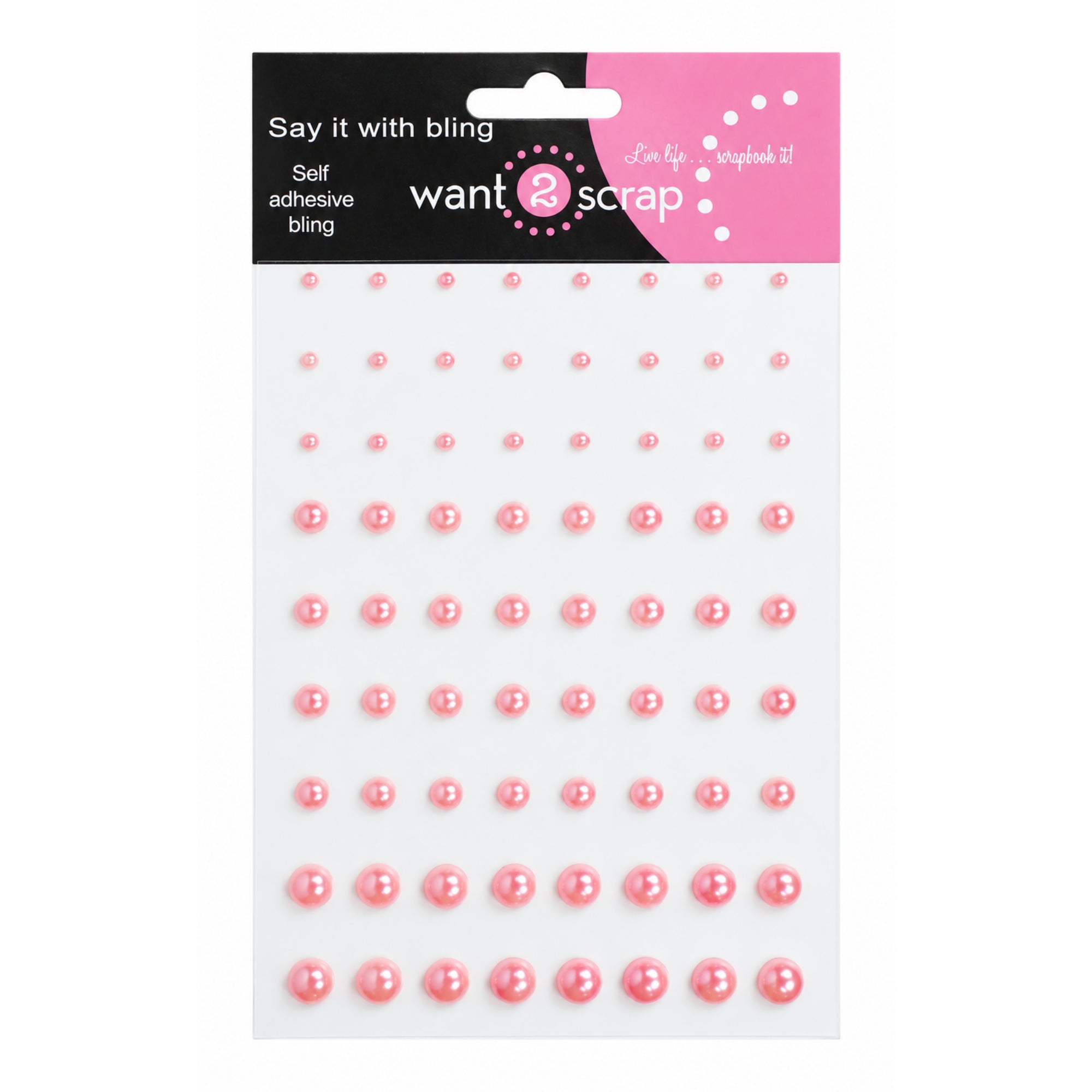 Say It With Bling Collection Light Pink Pearls Self-Adhesive Scrapbook Bling by Want 2 Scrap - 72 Count