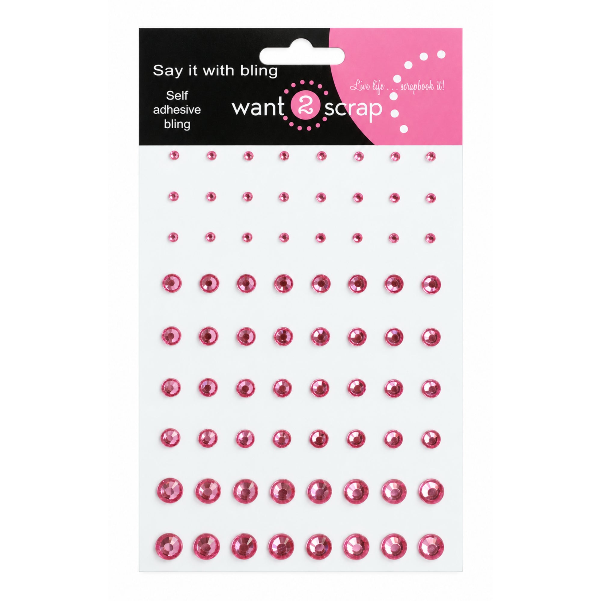 Say It With Bling Collection Hot Pink Rhinestone Self-Adhesive Scrapbook Bling by Want 2 Scrap - 72 Count