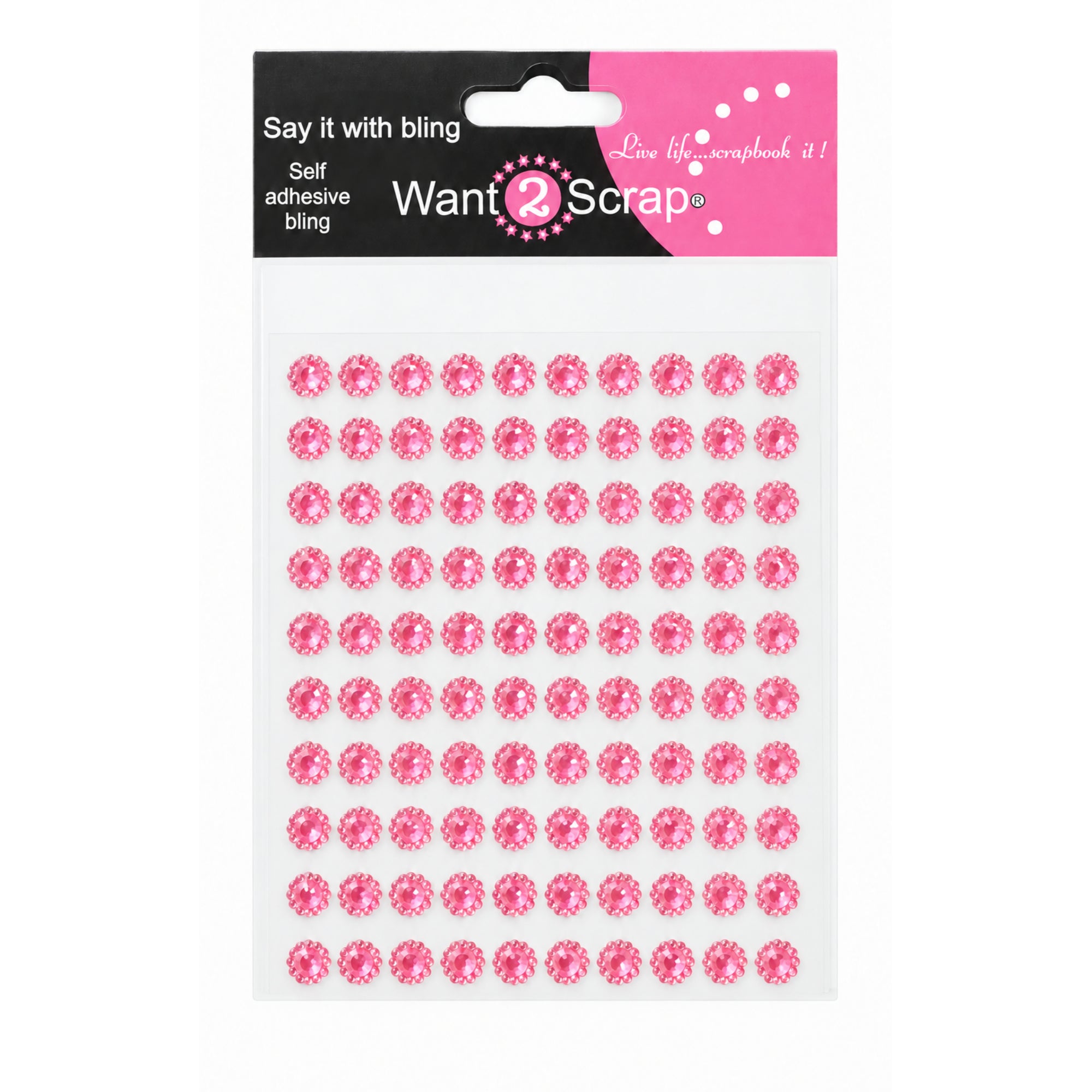 Say It With Bling Collection Self-Adhesive Pink Sunbursts Rhinestone Scrapbook Bling by Want 2 Scrap - 100 Count