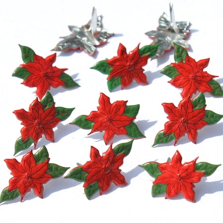 Christmas Poinsettia Scrapbook Brads  by Eyelet Outlet - Pkg. of 12