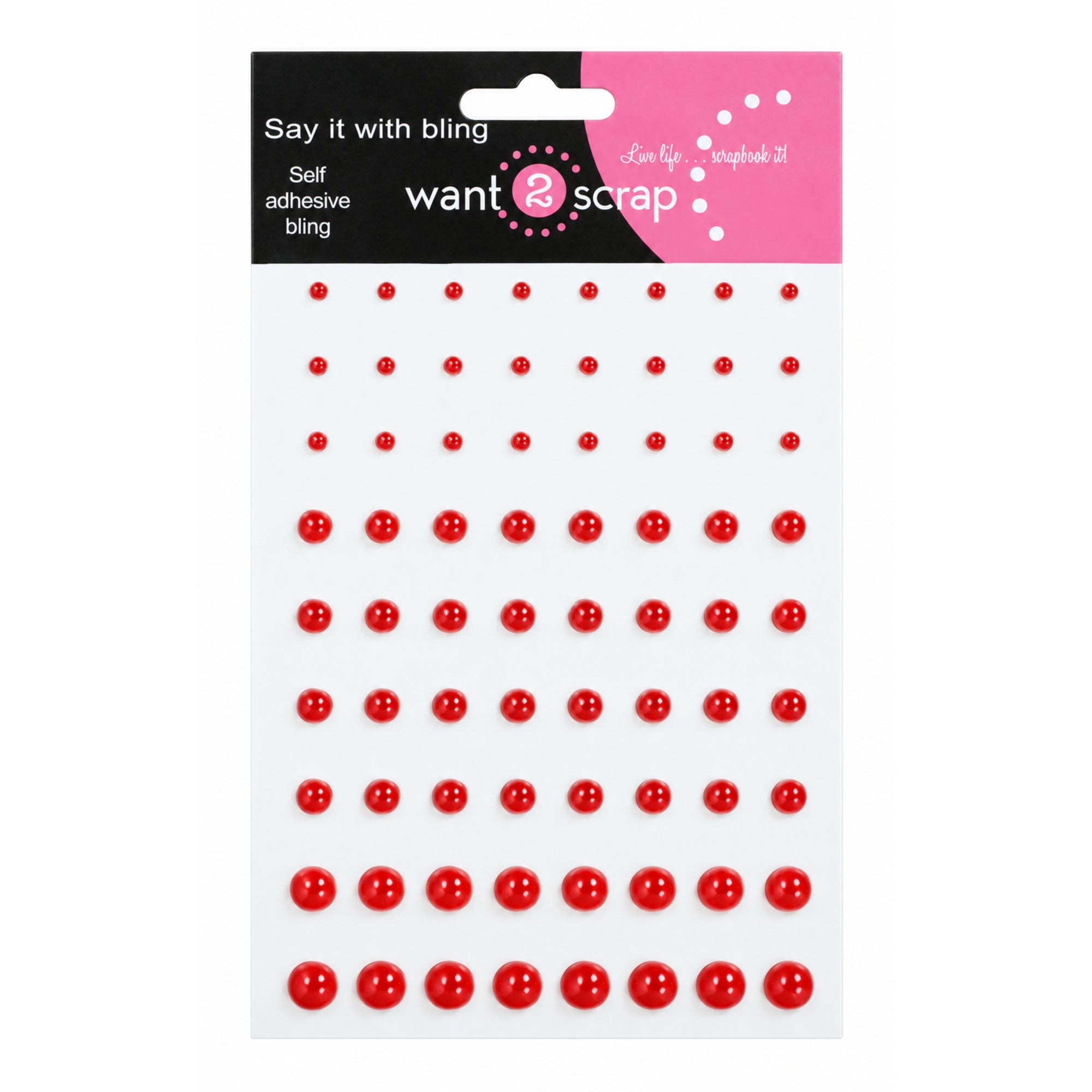 Say It With Bling Collection Red Pearls Self-Adhesive Scrapbook Bling by Want 2 Scrap - 72 Count