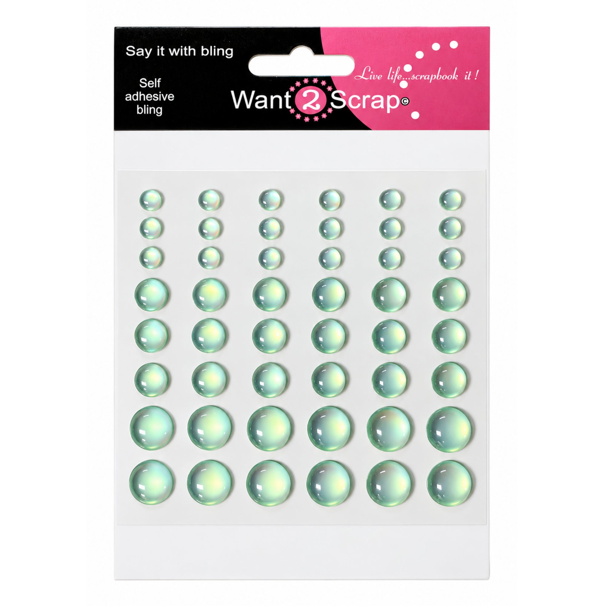 Say It With Bling Collection Translucent Light Green Dew Drops Self-Adhesive Scrapbook Bling by Want 2 Scrap - 48 Count