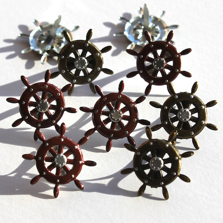Cruise Collection Captain's Wheel Ship Scrapbook Brads by Eyelet Outlet - Pkg. of 12