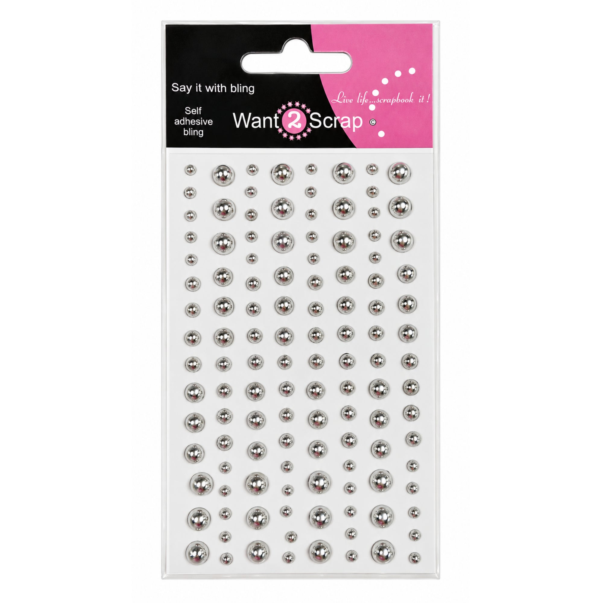 Say It With Bling Collection Silver Shiny Chrome Drops Self-Adhesive Scrapbook Bling by Want 2 Scrap - 120 Count
