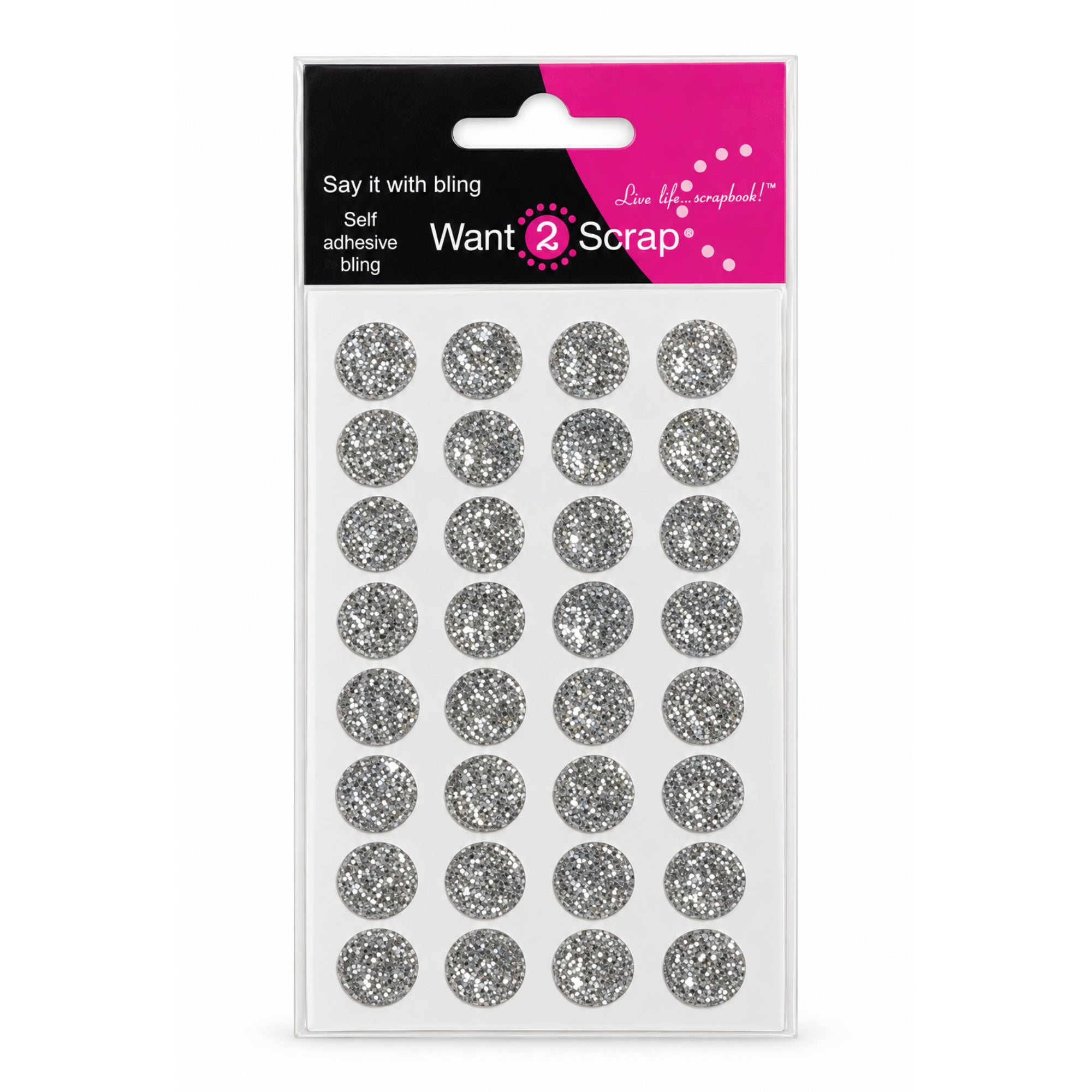 Say It With Bling Collection 10mm Slick Silver Iced Diamonds by Want 2 Scrap - 32 Pieces
