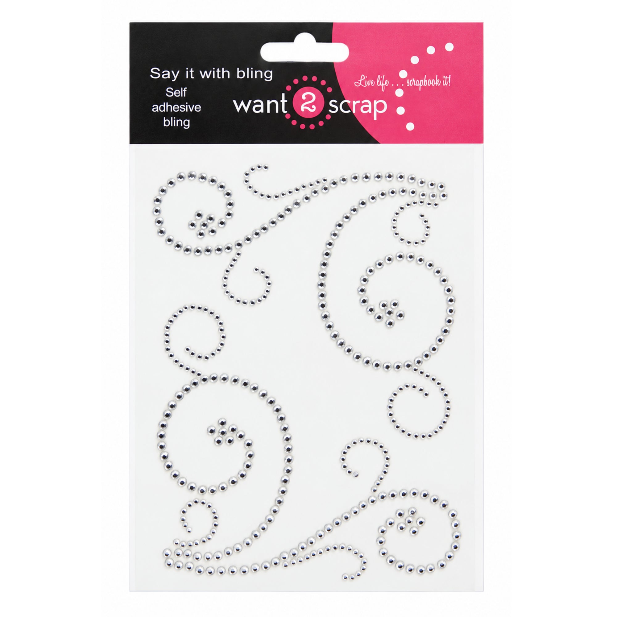 Say It With Bling Collection Silver Rhinestone Swirls Self-Adhesive Scrapbook Bling by Want 2 Scrap