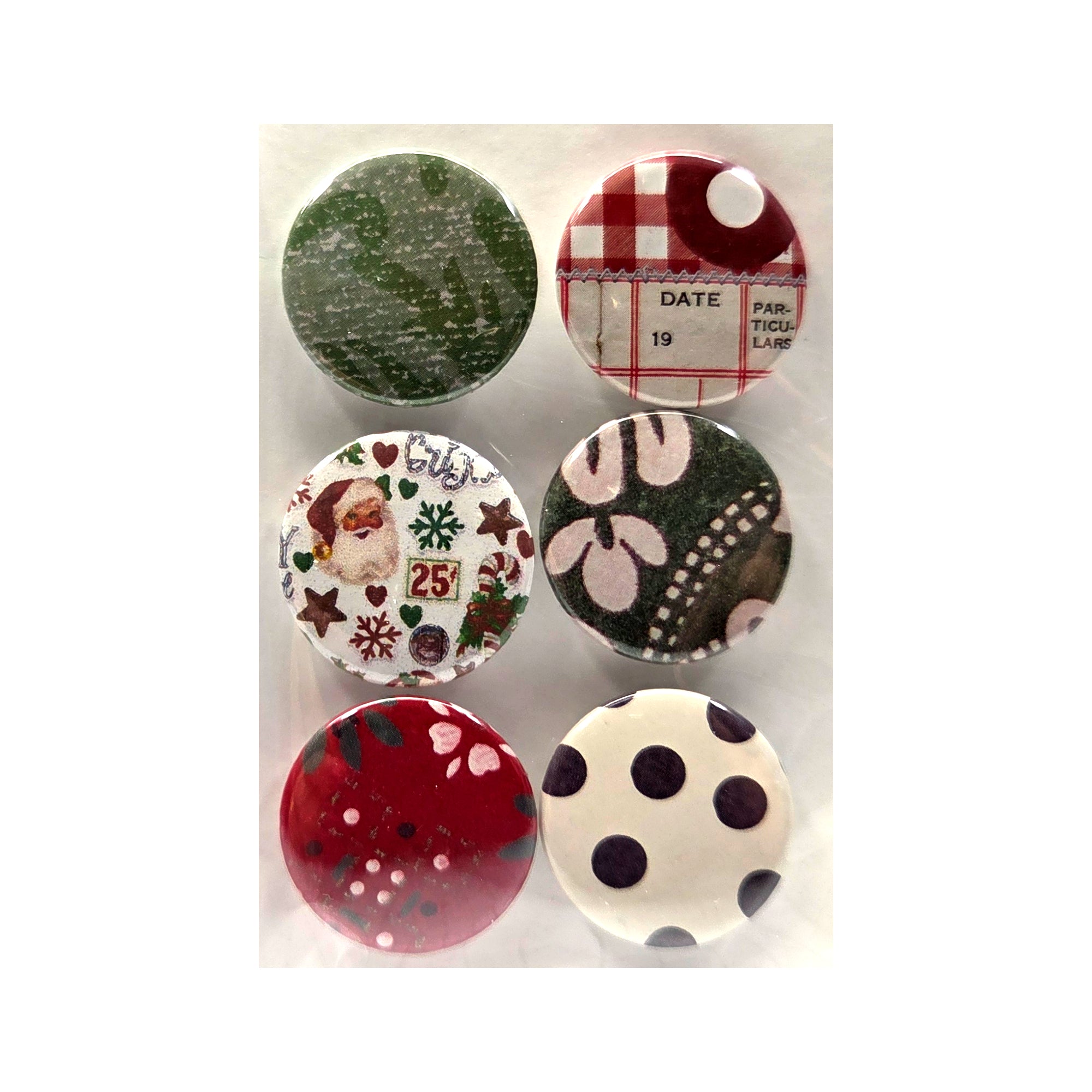 Button Bubbles Collection  Boho Christmas 1" Decorative, Self-Adhesive Scrapbook Button Embellishments by Marla - 6 Pieces