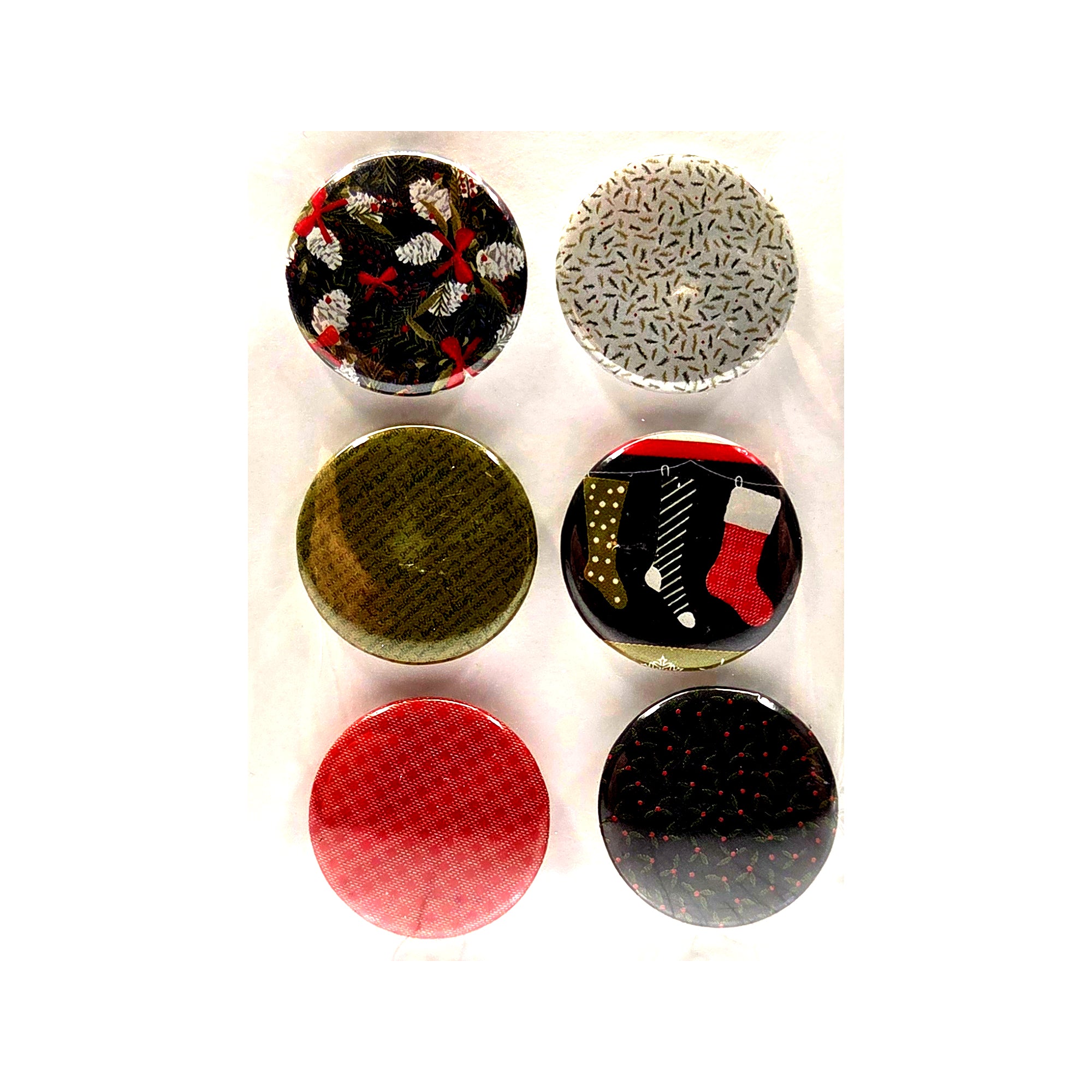 Button Bubbles Collection  Vintage Christmas 1" Decorative, Self-Adhesive Scrapbook Button Embellishments by Marla - 6 Pieces