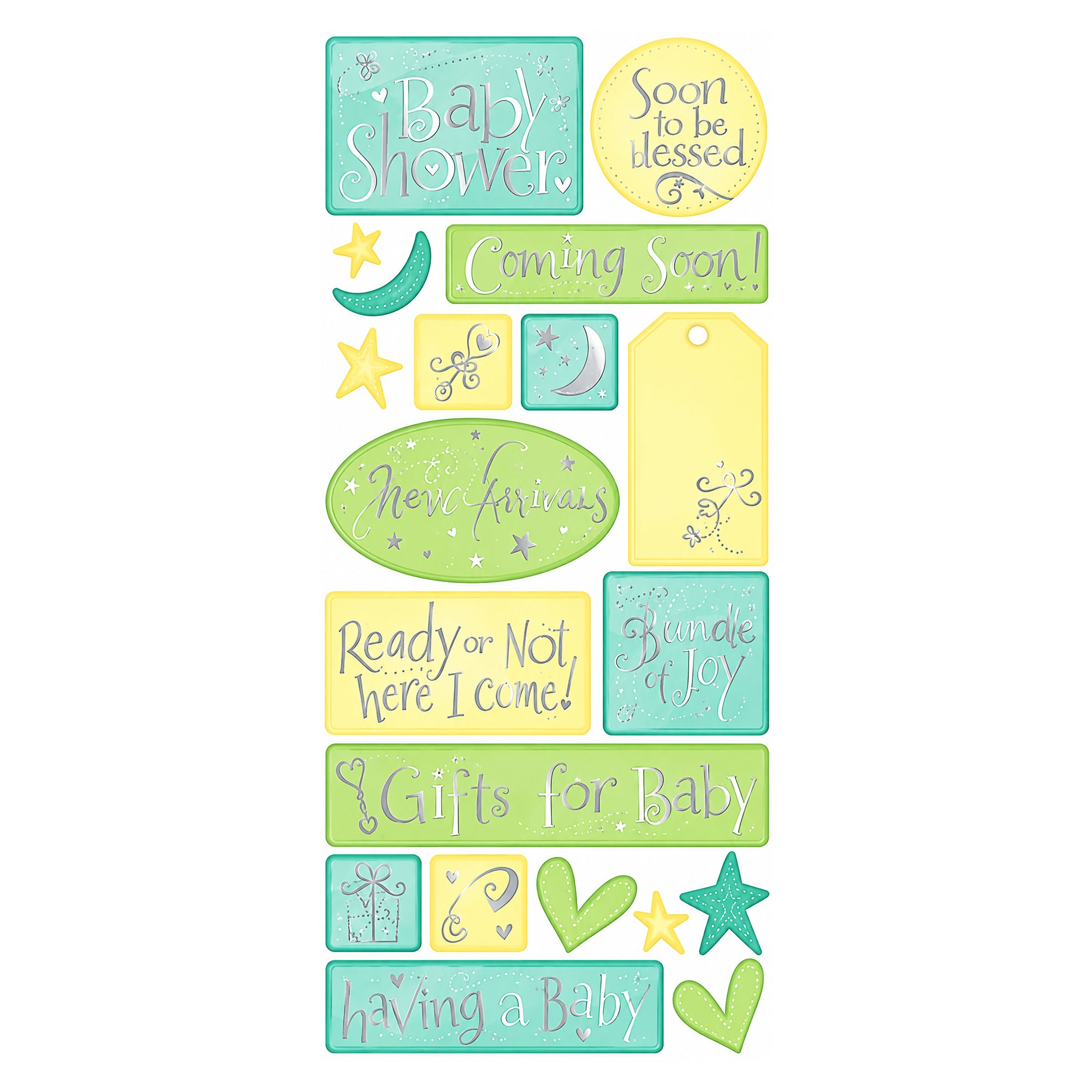 Sweet Beginnings Collection Silver Foiled Jumbo Sticker Sheet by Creative Imaginations