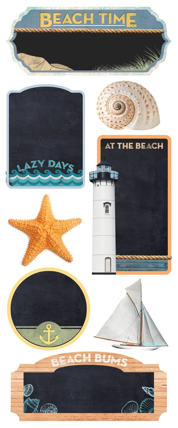 Chalkboard Collection Beach Time 5.5 x 13 Scrapbook Chipboard Embellishments by Paper House Productions