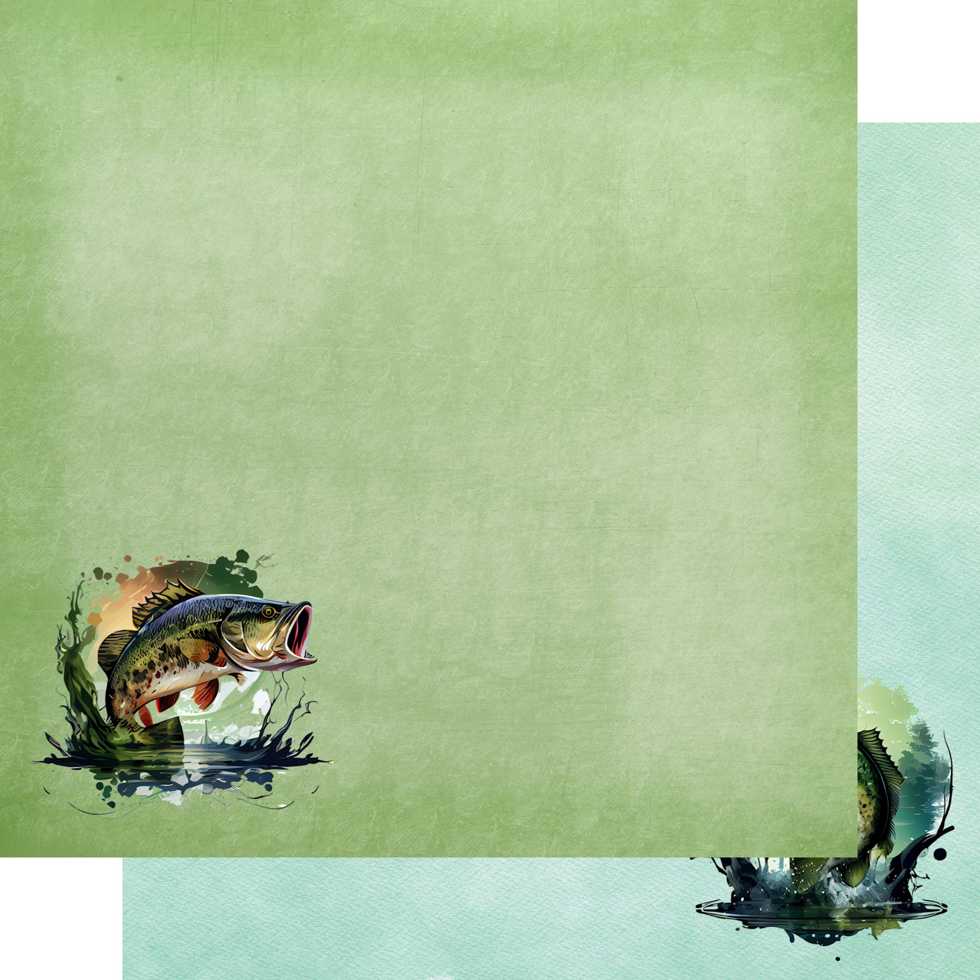 Watercolor Wildlife Collection Bass Fishing 12 x 12 Double-Sided Scrapbook Paper by SSC Designs