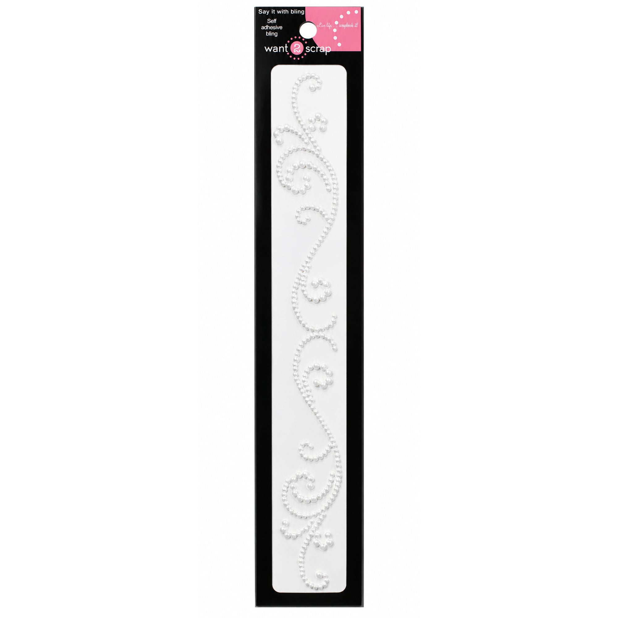 Say It With Bling Collection 2 x 11 Self-Adhesive White Pearl Flourish Swirl Scrapbook Bling by Want 2 Scrap