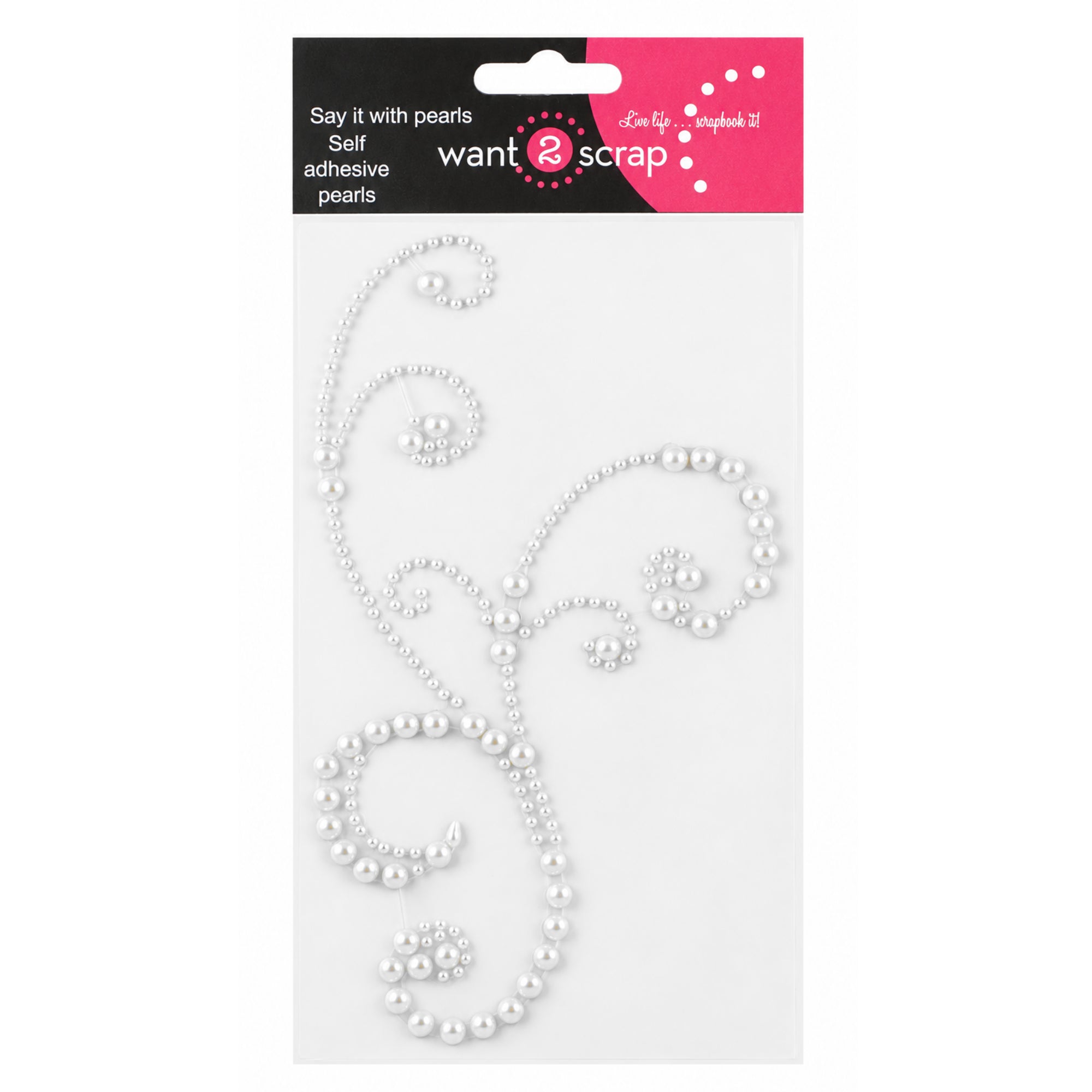Say It With Bling Collection 4 x 7 Self-Adhesive White Pearl Frilly Flourish Swirl Scrapbook by Want 2 Scrap