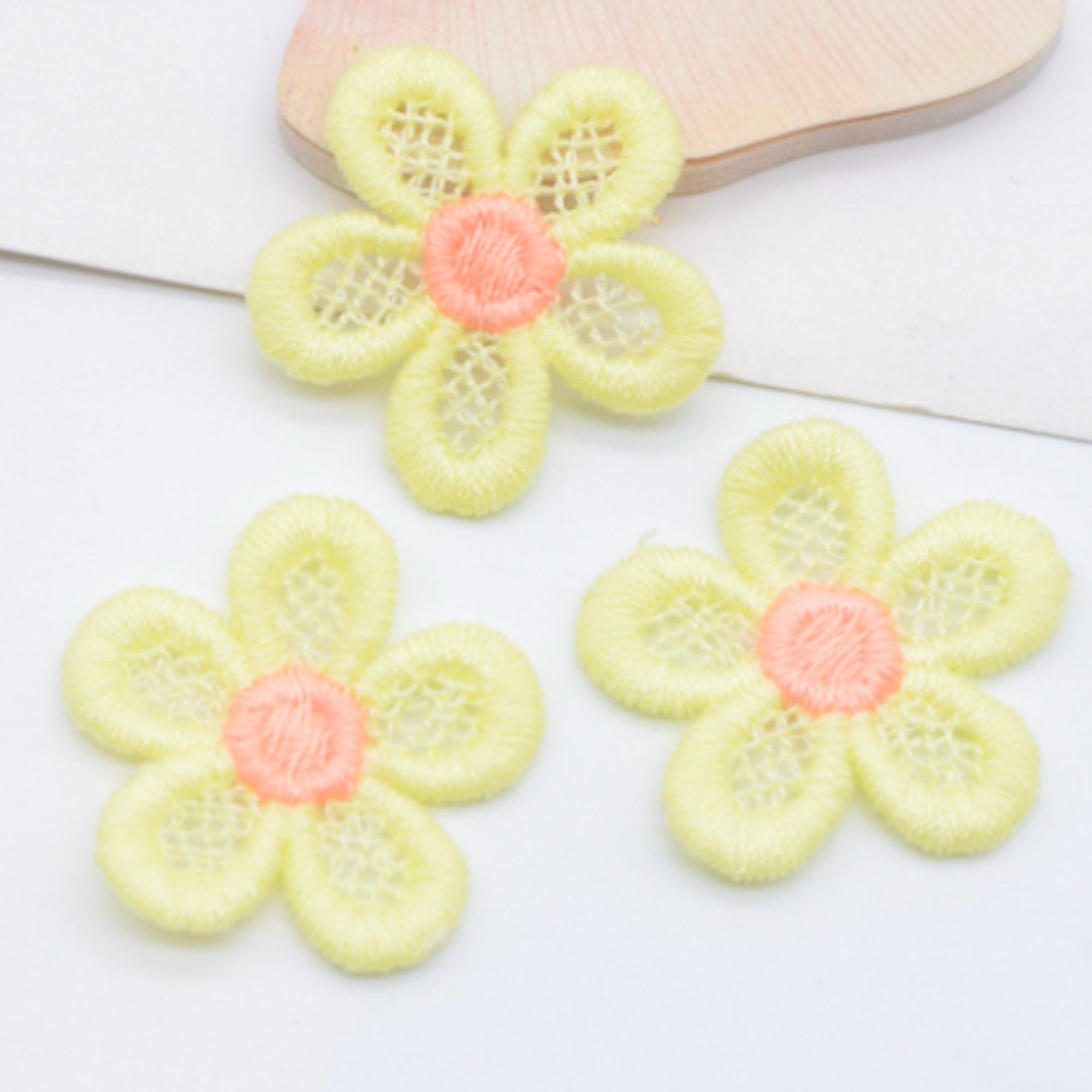 Embroidered Daisies Collection Yellow & Peach 1" Scrapbook Flower Embellishments by SSC Designs - 10 Pieces - Scrapbook Supply Companies