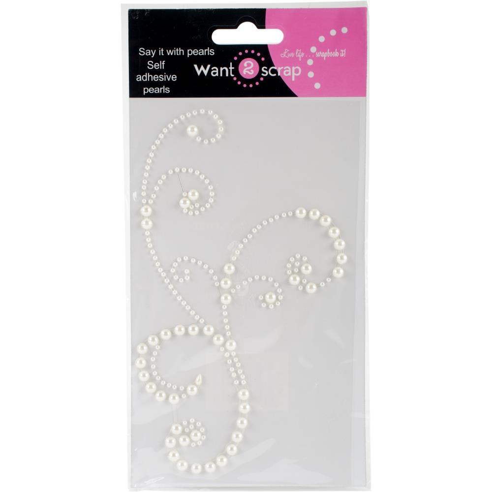 Say It With Bling Collection Frilly Flourish Swirl White Pearls 4 x 7 Scrapbook Bling by Want 2 Scrap - Scrapbook Supply Companies