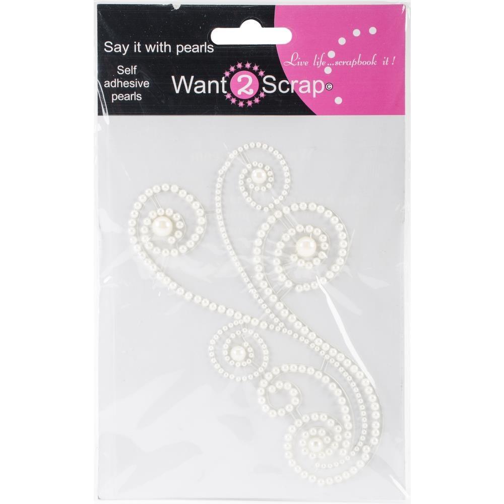 Swirls Maxxi Girl White Pearls 4 x 7 Scrapbook Bling Embellishment by Want 2 Scrap - Scrapbook Supply Companies
