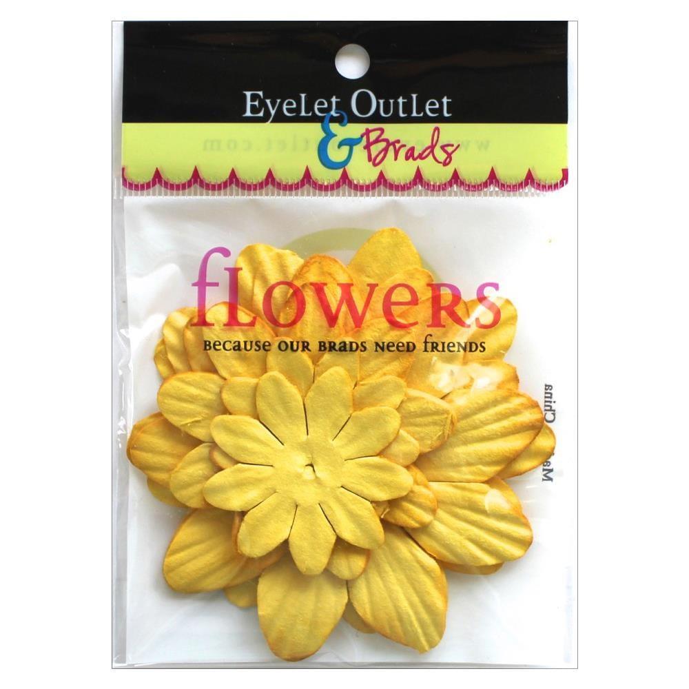 Our Brads Need Friends Collection 1.5", 2", 2.5" Yellow Scrapbook Flowers by Eyelet Outlet - 40 Pieces - Scrapbook Supply Companies