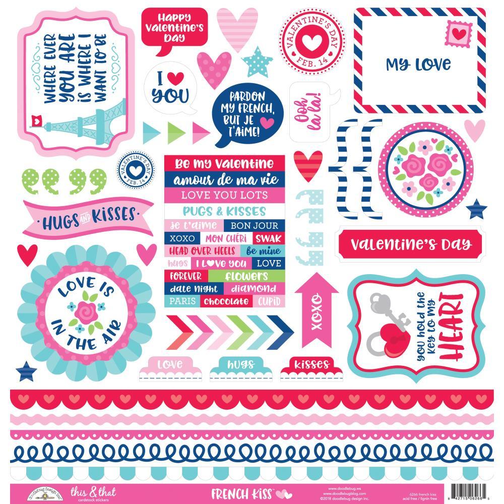 French Kiss Collection This & That 12 x 12 Scrapbook Sticker Sheet by Doodlebug Design - Scrapbook Supply Companies
