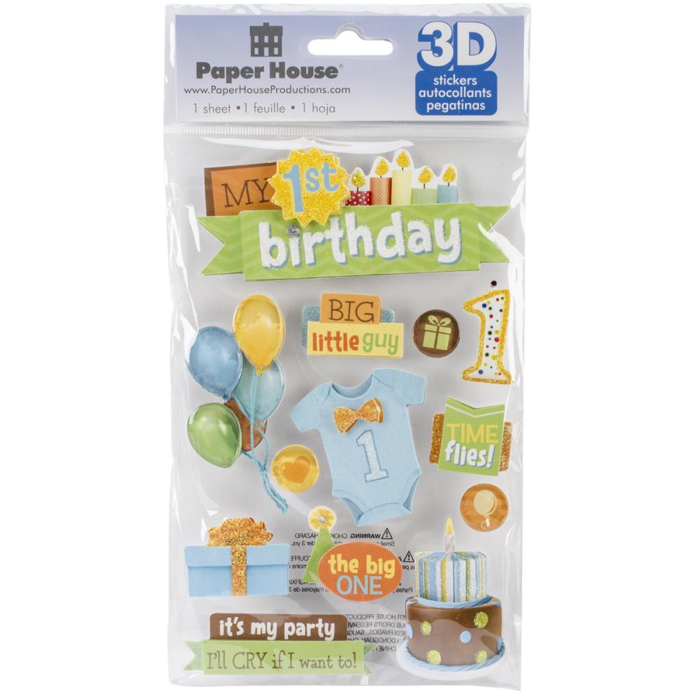 Birthday Collection My 1st First Birthday 5 x 7 Little Boy 3D Glitter Scrapbook Embellishment by Paper House Productions - Scrapbook Supply Companies