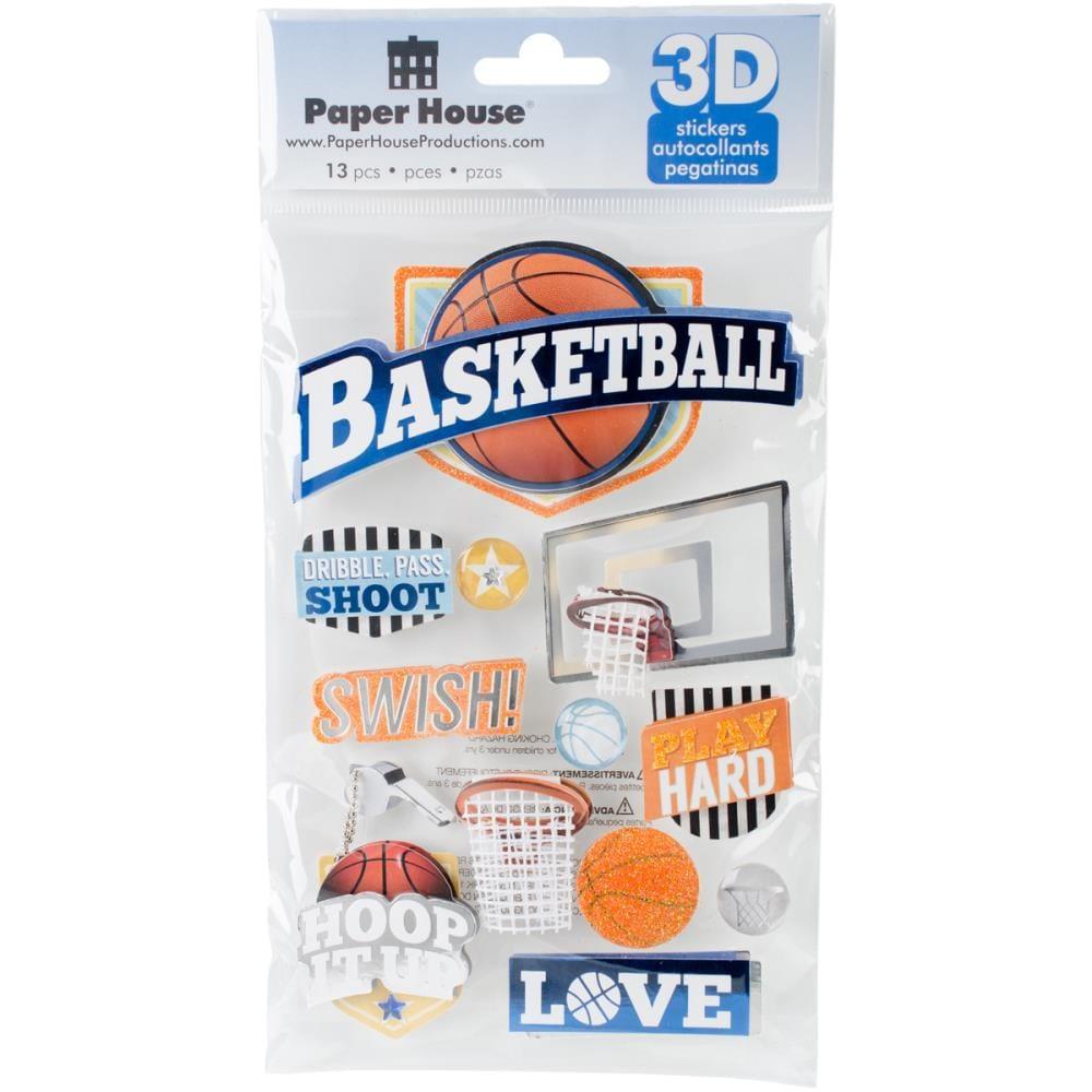 Sports Collection Basketball Swish 5 x 7 Glitter & Foil 3D Scrapbook Embellishment by Paper House Productions - Scrapbook Supply Companies