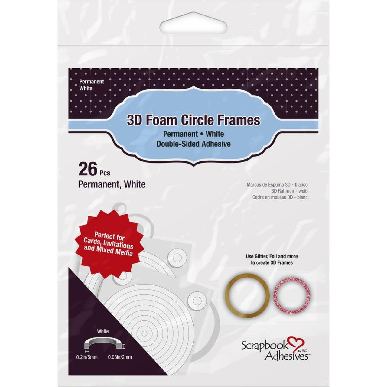 Foam Collection 3D White Foam Circle Frames, Double-Sided, Self-Adhesive, Permanent Foam Circle Frames - 26 pieces - Scrapbook Supply Companies