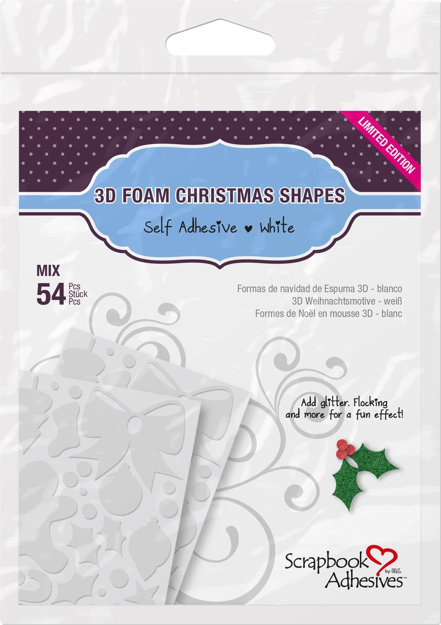 Foam Collection 3D White, Double-Sided, Self-Adhesive, Permanent 4 x 5 Christmas Shapes Foam Sheets - Pkg. of 2 - Scrapbook Supply Companies