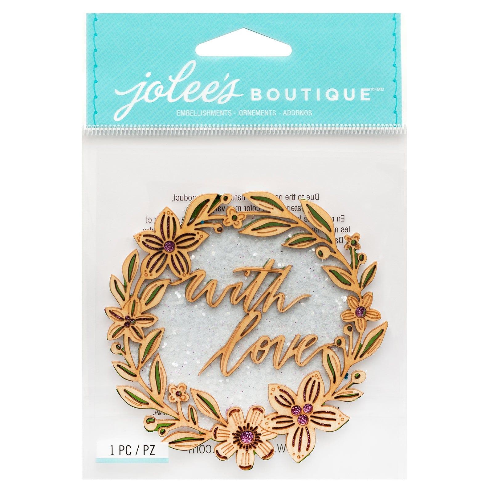 Wood Collection Floral Word Wreath 4 x 4.5 Scrapbook Embellishment by Jolee's Boutique - Scrapbook Supply Companies
