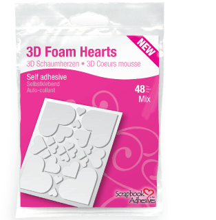 Foam Collection 3D White, Double-Sided, Self-Adhesive, Permanent Foam Hearts by Scrapbook Adhesives - Pkg. of 48 - Scrapbook Supply Companies