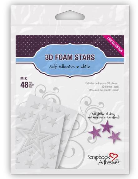 Foam Collection 3D White, Double-Sided, Self-Adhesive, Permanent Foam Stars by Scrapbook Adhesives - Pkg. of 48 - Scrapbook Supply Companies