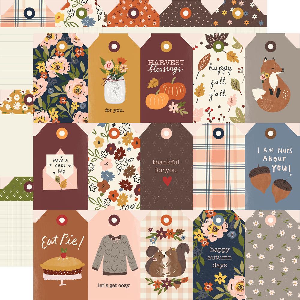 Cozy Days Collection Tags 12 x 12 Double-Sided Scrapbook Paper by Simple Stories