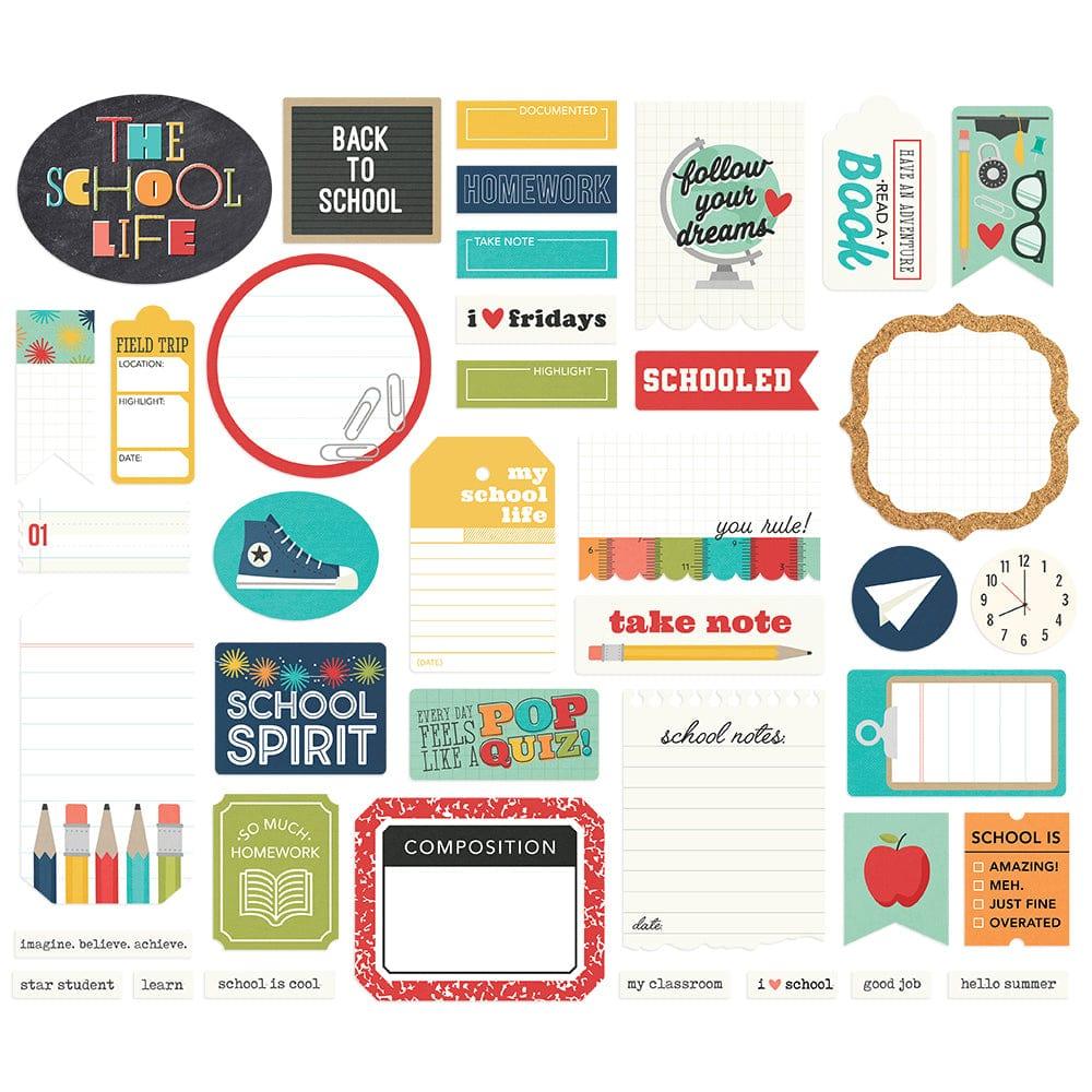 School Life Collection Journal Bits Die Cut Scrapbook Embellishments by Simple Stories-39 Pieces - Scrapbook Supply Companies