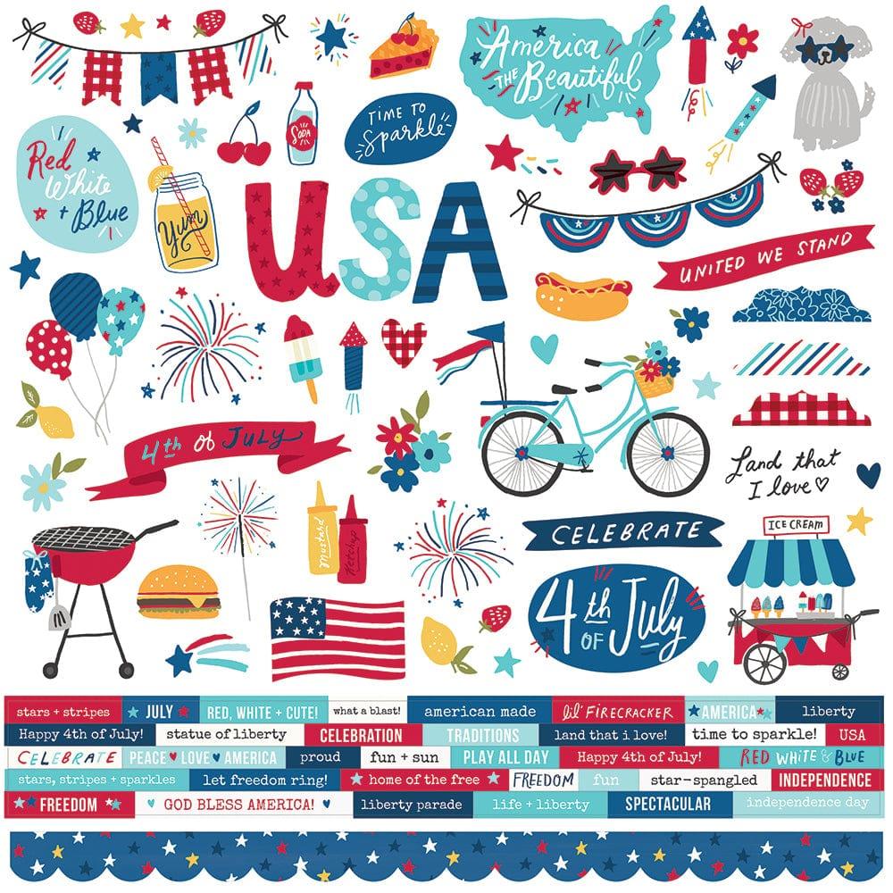 Stars, Stripes & Sparklers Collection 12 x 12 Cardstock Scrapbook Sticker Sheet by Simple Stories - Scrapbook Supply Companies