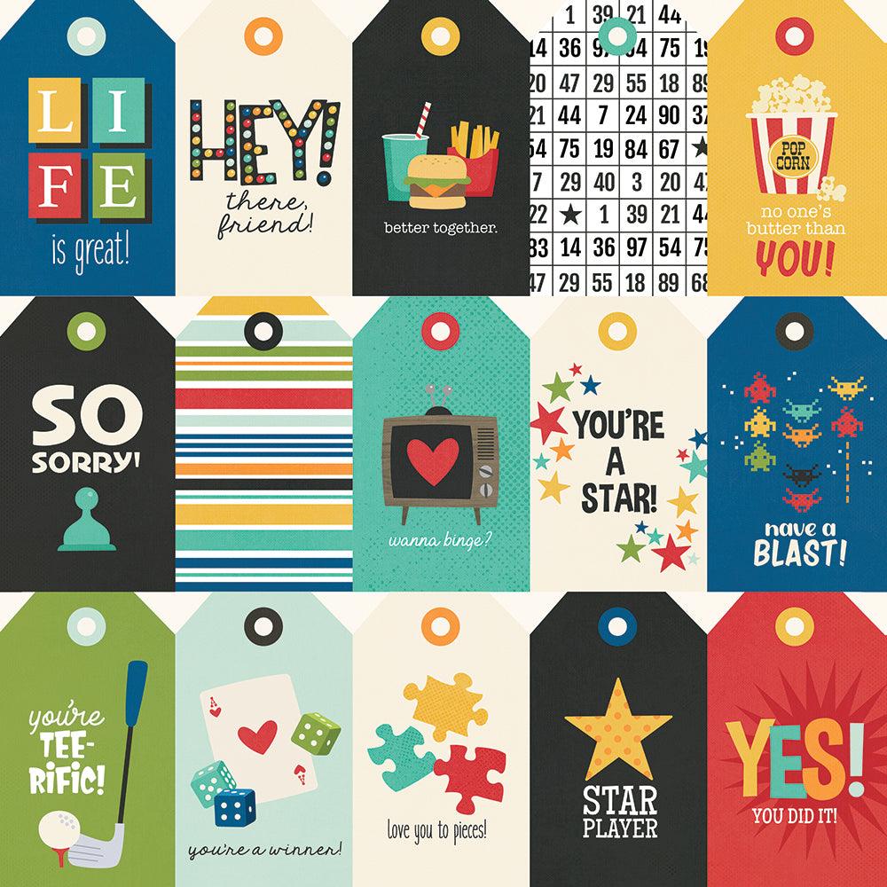 Family Fun Collection Tags 12 x 12 Double-Sided Scrapbook Paper by Simple Stories - Scrapbook Supply Companies